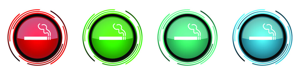 Poster - Cigarette round glossy vector icons, set of buttons for webdesign, internet and mobile phone applications in four colors options isolated on white background