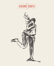 Girl And Boy Kiss Hug Kissing Couple Vector Sketch