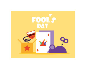 Sticker - card with label april fools day, humorous party