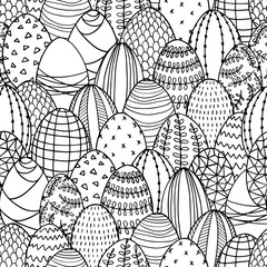 Outline easter eggs hand-drawn seamless pattern isolated on white background. Coloring eggs decorated with different patterns for textile, wrapping paper, backgrounds