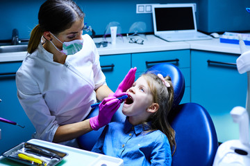 Young female dentist working in her office.