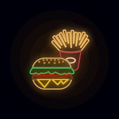 Wall Mural - Food, hamburger neon icon. Simple thin line, outline vector of web icons for ui and ux, website or mobile application