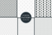Set Of 6 Black White Luxury Geometric Pattern Background. Abstract Line, Dot Retro Style Vector Illustration For Wallpaper, Flyer, Cover, Design Template. Minimalistic Ornament, Backdrop.