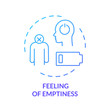 © bsd studio - Feeling of emptiness blue concept icon. Upset and lonely. Low energy. Exhausted person. Sorrow and frustration. Burnout symptom idea thin line illustration. Vector isolated outline RGB color drawing