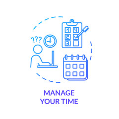 Manage your time blue concept icon. Efficiency, productivity. Demanding labor. Control project. Avoid burnout idea thin line illustration. Vector isolated outline RGB color drawing