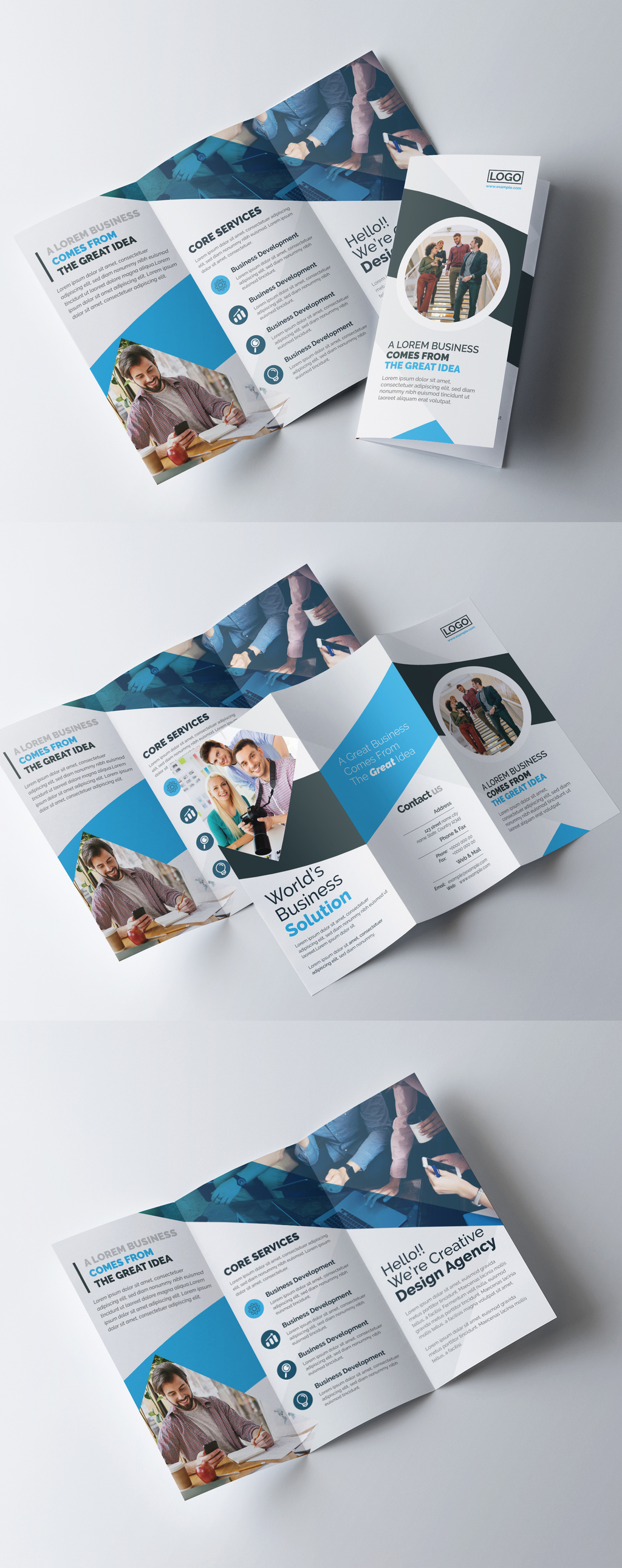Creative Tri-Fold Brochure Layout with Blue & White Accents Stock Template  | Adobe Stock