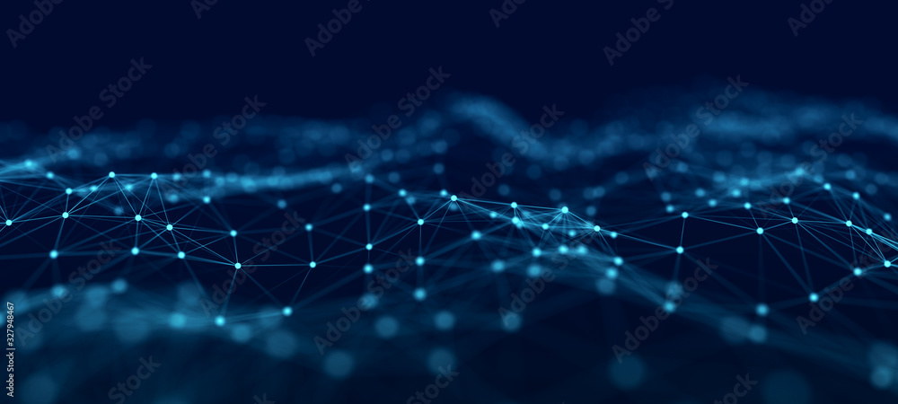 The structure of the network connection of points and lines. Data technology. Digital background. 3D rendering. - obrazy, fototapety, plakaty 