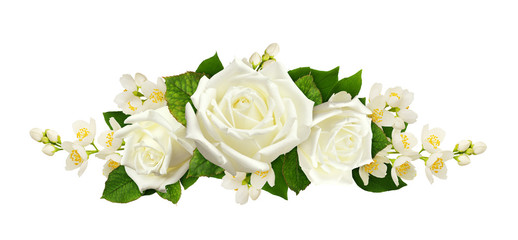 Wall Mural - twigs of jasmine flowers and roses in a line arrangement