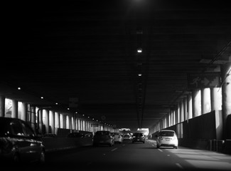 Black and white Underground highway Scene