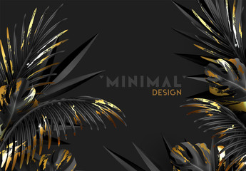 Wall Mural - tropical background with palm leaves in black color realistic 3d. modern minimal design. vector illu
