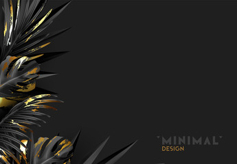 Wall Mural - tropical background with palm leaves in black color realistic 3d. modern minimal design. vector illu