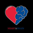 Heart and Brain flat modern icon logo vector design. Interaction between soul and intelligence, emotions and rational thinking or teamwork and balance