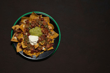 Mexican food nachos with meat 