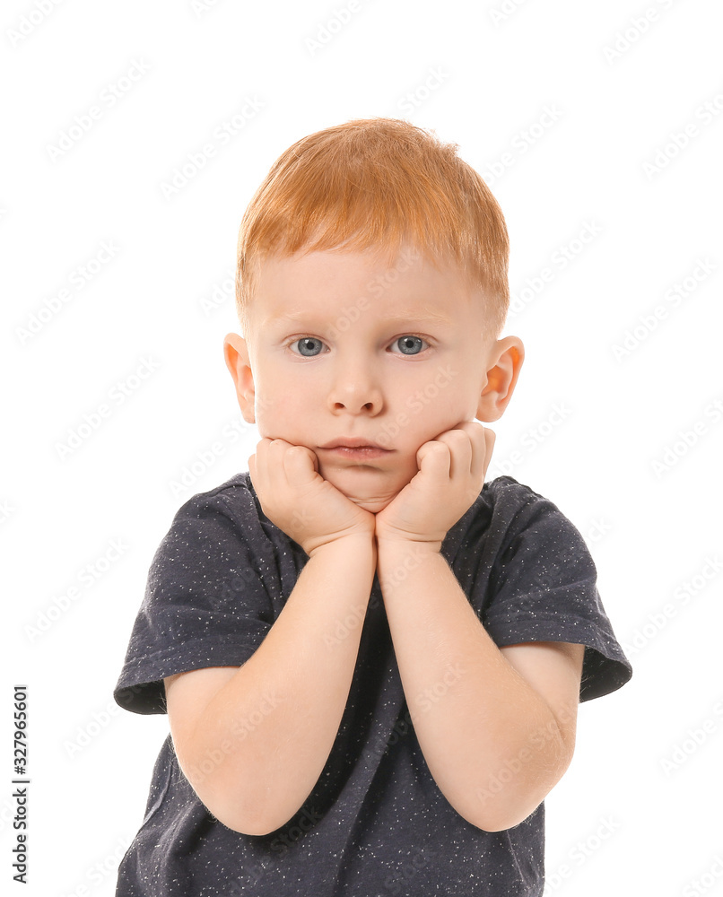 Cute little boy on white background