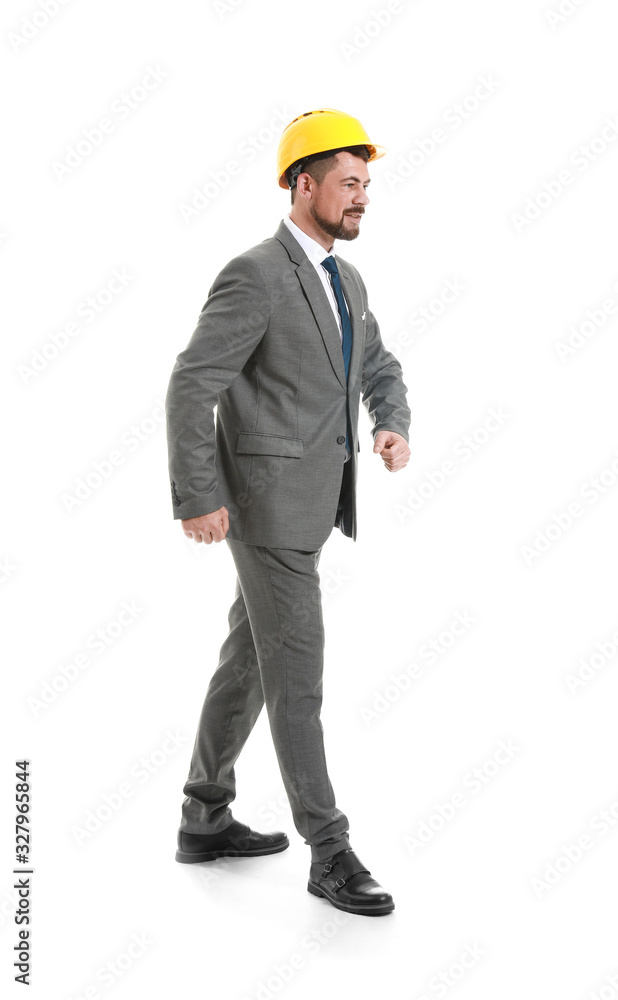 Male engineer on white background