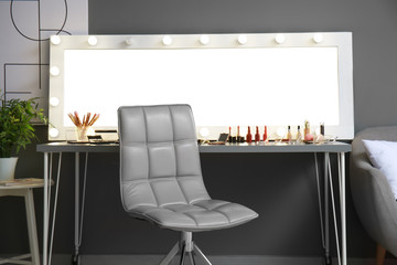 Workplace of makeup artist in modern beauty salon