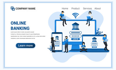 Wall Mural - modern flat web page design concept of online banking, online financial investment. flat landing pag