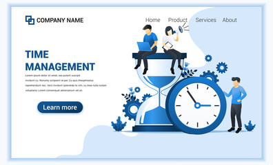 Wall Mural - modern flat web page design concept of time management with people work near big clock and hourglass