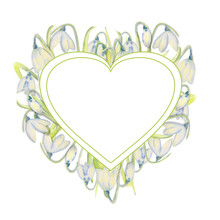 Romantic Spring Frame With Snowdrops On The Outer Edge On A White Isolated Background. Watercolor Illustration.