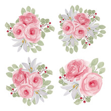 Rose Flower Watercolor Illustration Collection In Pink Color