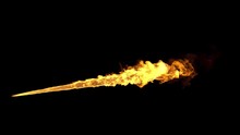 Realistic Animation Of A Flame Shooting Out Like A Flamethrower. Rendered With Transparent Background.