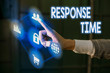 Writing note showing Response Time. Business concept for The amount of time that a demonstrating or system takes to react