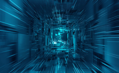 Aufkleber - Virtual Data Center. Digital streams and future technology. Deep machine learning 3D  illustration. Flight in quantum cyberspace