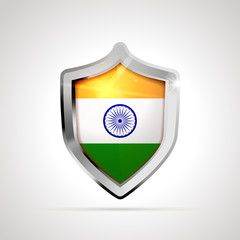 Canvas Print - India flag projected as a glossy shield on a white background