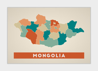 Wall Mural - Mongolia poster. Map of the country with colorful regions. Shape of Mongolia with country name. Amazing vector illustration.