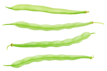 Poster - Set of whole green beans isolated on a white background.