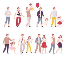 Sticker - Stages of Family Development Set, Father with His Growing Daughter, Happy Parenthood Flat Vector Illustration