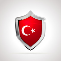 Wall Mural - Turkey flag projected as a glossy shield on a white background