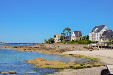 Concarneau's Harbour and its Medieval part Ville Close which is a walled town on a long island in the centre of the harbour. Brittany, France