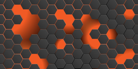 Wall Mural - black futuristic abstract background with hexagons and light gradient