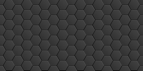 Wall Mural - black minimal abstract background with geometric elements - hexagons