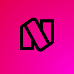 Wall Mural - N monogram. Network icon. Linear N monogram, isolated on a bright pink background. 