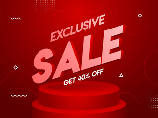 Wall Mural - exclusive sale poster design with 40% discount offer on red podium abstract background.