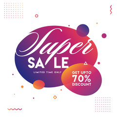 Wall Mural - Super Sale Poster Design with 70% Discount Offer on Abstract Background.