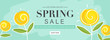 Spring Sale Header or Banner Design with Get Extra 40% Off and Yellow Flowers on Pastel Turquoise Background.