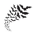 Flying bats group isolated on white background. Black night bat silhouettes 