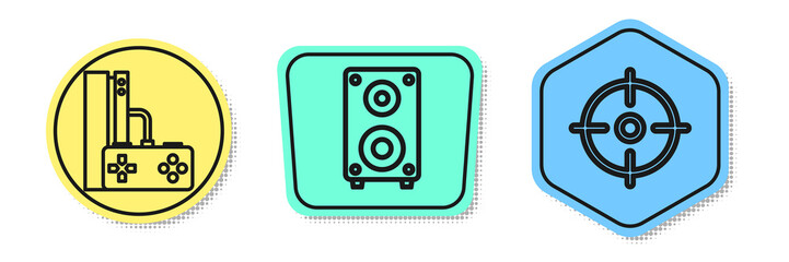 Wall Mural - Set line Game console with joystick, Stereo speaker and Target sport. Colored shapes. Vector