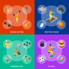 Wall Mural - Fitness Club Concept 3d Isometric View. Vector