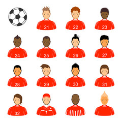 Sticker - Cartoon Soccer Players and Ball Icon Set. Vector