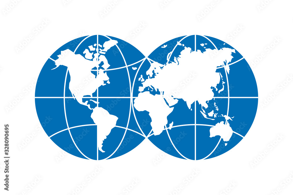 World planet simple blue icon. Globe earth hemisphere combination ...