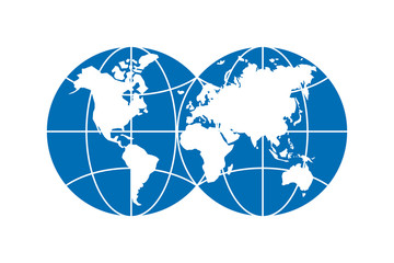 World planet simple blue icon. Globe earth hemisphere combination vector symbol