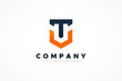 Dark Blue Orange Shield Military Letter T and V Logo. Flat Vector Logo Design Template Element.