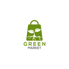 Wall Mural - Green market logo with using shopping bag icon incorporated with tree graphic