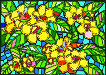 Wall Mural - yellow flower stained glass background illustration vector