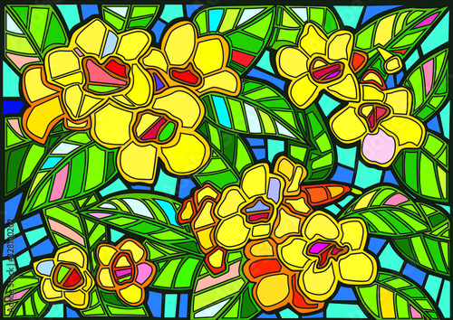 Naklejka kwiaty na szybę  zolty-kwiat-witrazu-tlo-wektor-ilustracja