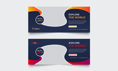 Wall Mural - Travel tour corporate business banner template, horizontal advertising Web business banner layout template set, Cover header background for website design
